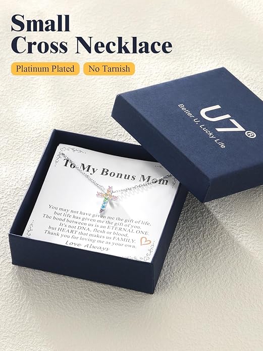 U7 Cross Necklace for Women,Silver/14K Gold Large or Small Cross Necklaces with CZ Diamond,Faith Birthday/Christmas Gift for Her Women Mother Daughter Grandmother