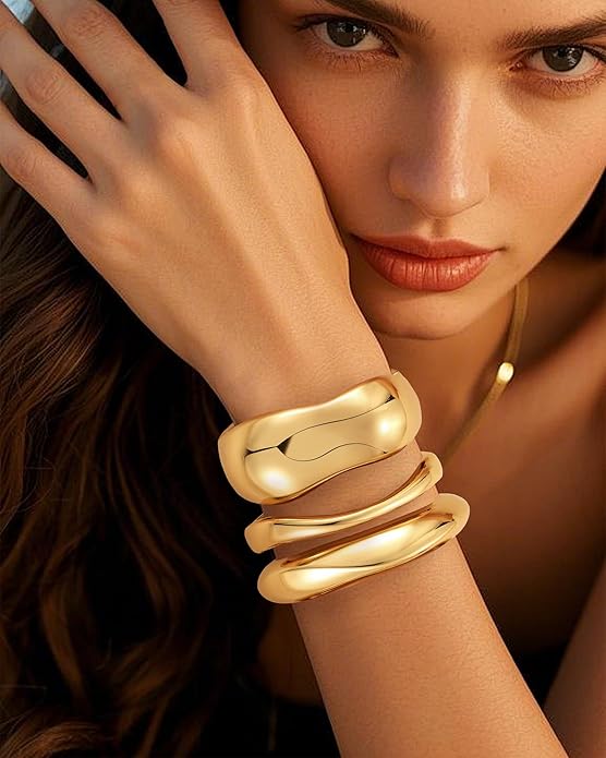 HMGADN Chunky Gold Bangle Bracelets for Women, Gold Twist Cuff Bracelet Trendy Stackable Bangles Set Fashion Jewelry Gifts