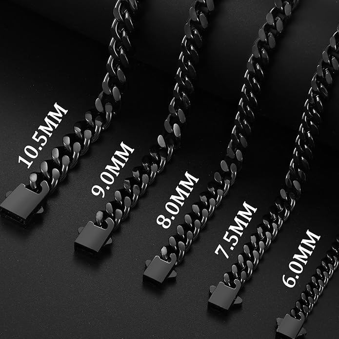 Fiusem Valentines Day Gifts for Him Silver Tone/Black/14K Gold Plated Chain Necklace for Men, 5mm/6mm/7.5mm/8mm/9mm Stainless Steel Cuban Link Chain Necklace, Men's Chains 18-28 Inch Jewelry Gifts