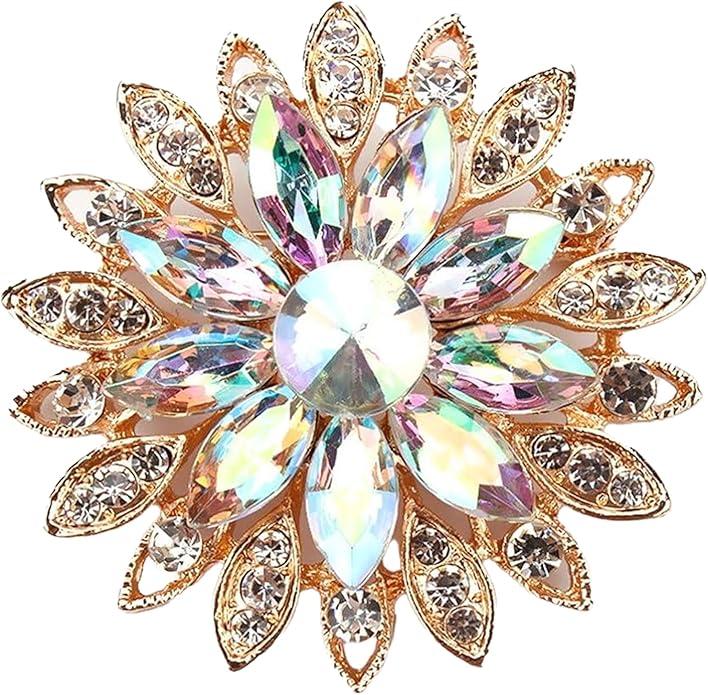 Rhinestone Flower Brooch Pin - Vintage Rose & Sunflower Brooches, Large Crystal Pin for Women, Gold & Pearl Accents, Elegant Christmas Brooch, Fashion Accessories for Hats, Dresses & Bags