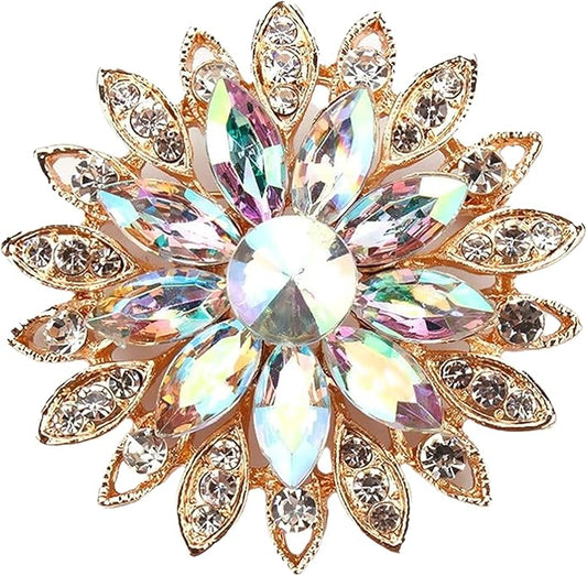 Rhinestone Flower Brooch Pin - Vintage Rose & Sunflower Brooches, Large Crystal Pin for Women, Gold & Pearl Accents, Elegant Christmas Brooch, Fashion Accessories for Hats, Dresses & Bags