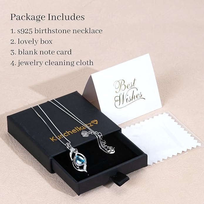 Birthstone Necklace for Women 925 Sterling Silver Necklace Birthday Gifts for Women Mom Wife 18"+2" Inch
