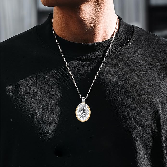 Taioiat Saint Necklace 925 Sterling Silver St Necklace Amulet Pendant Jewelry Religious Gift for Men Women