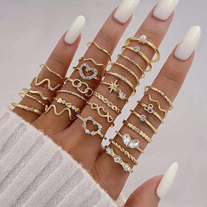 CHICUTIE Gold Knuckle Rings Set For Women Stackable Joint Finger Midi Rings Dainty Cubic Crystal Zirconia Simple Hollow Twist Cute Rings Pack Jewelry Gift