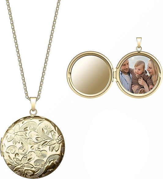 Locket Necklace for Women Girls, 18” Jewelry Chain, Picture Photo Inside, Cadenas para mujer, Personalized Custom Name Gold Locket, Customized Couples Locket, Silver, Rose Gold, Gold