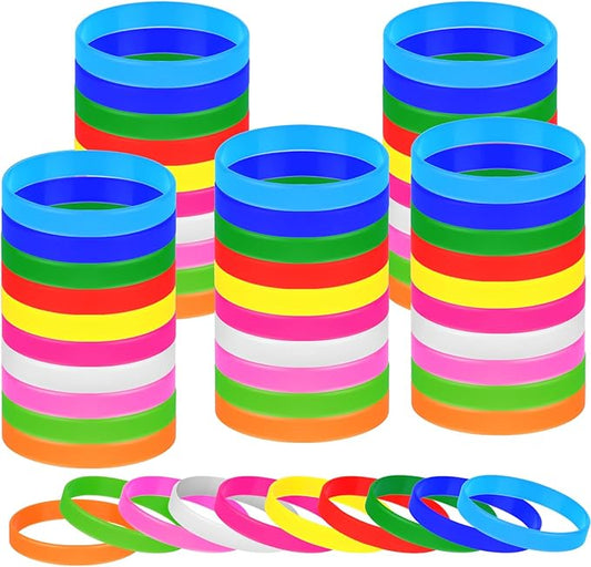 50 Pieces Solid Color Rubber Bracelets Silicone Wristbands, Stretch Colored Rubber Bracelets-10 Mix Colors