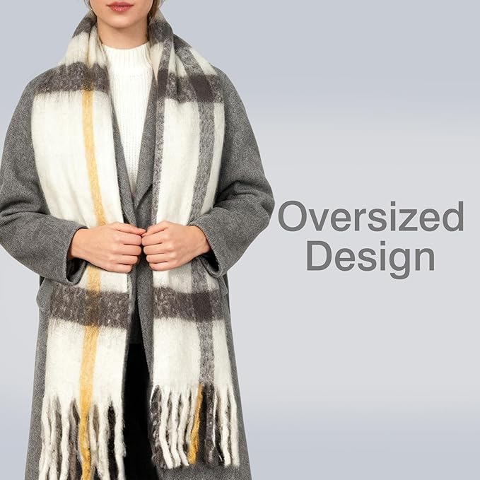 SHOHOKU Large Chunky Plaid Scarf Coloured Checked Oversized Scarf Tassel Soft Fall Winter Thick Warm Shawl Women