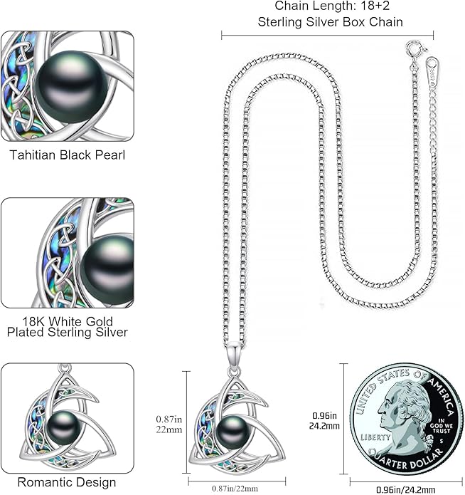KANNSOAR Tahitian Black Pearl AAAA 18K White Gold Plated Sterling Silver Romantic Pendant Necklace for Women Wife Mom Girlfriend Her Jewelry Gift for Anniversary Birthday Christmas
