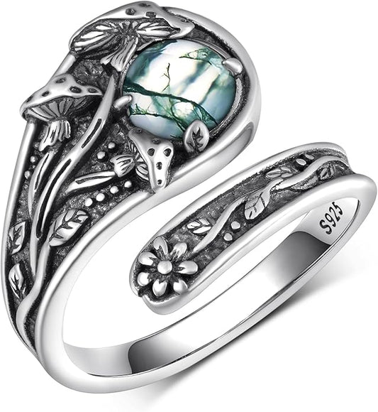 Spoon Rings for Women 925 Sterling Silver Mushroom/Phoenix/Snake/Cardinal/Octopus/Tree of Life/Sunflower/Highland Cow/Dragonfly/Dragon/Horse/Sea Turtle/Frog Rings