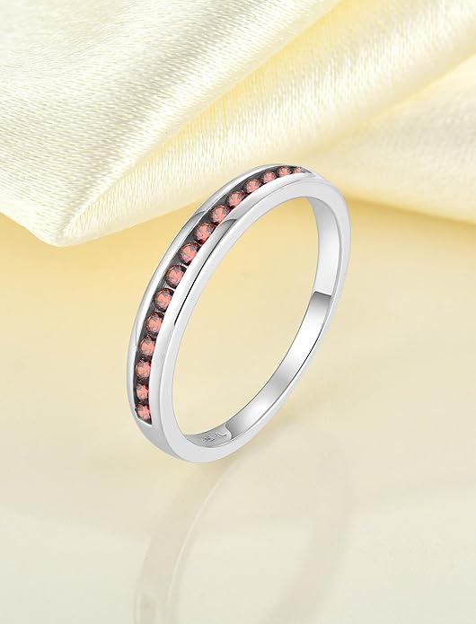 YL Stackable Rings 925 Sterling Silver Halo Birthstone Eternity Bands Jewelry for Women