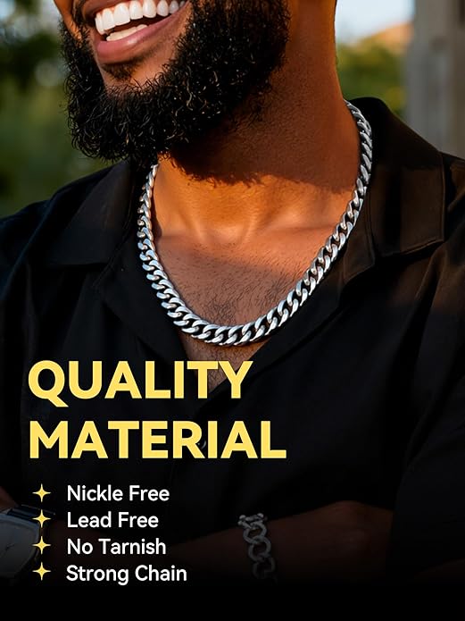ChainsHouse Cuban Chain Necklace for Men, Stainless Steel/Black/Gold Plated Miami Cuban Necklace 6/9/12MM Width 18"-30" Length Hip Hop Jewelry, Send Gift Box