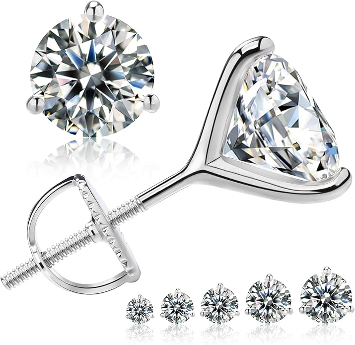 Moissanite Earrings for Men Women,VVS1 Clarity D Color 0.3-2ct,925 Sterling Silver Hypoallergenic Screw Back,Ideal Gift for Wedding Birthday Anniversary Valentine's Day