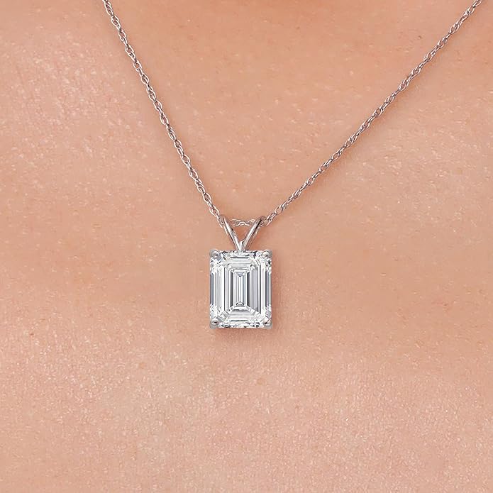 Gem Stone King 1 to 5 Carat 14K Gold IGI Certified Lab Grown Diamond Pendant Necklace For Women | Emerald Cut | E-F Color | VS1-VS2 Clarity | With 18 Inch Gold Chain