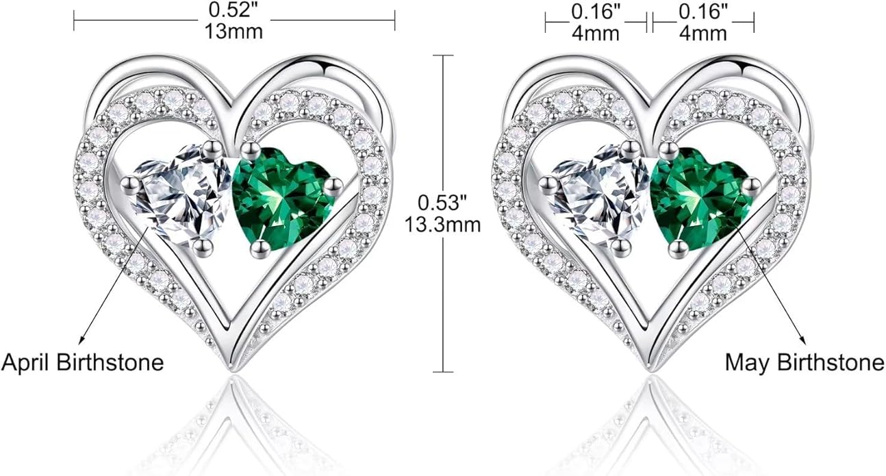Iefil Birthstone Earrings for Women - 925 Sterling Silver Heart Earrings Anniversary Birthday Gifts for Women Wife Girlfriend Mom