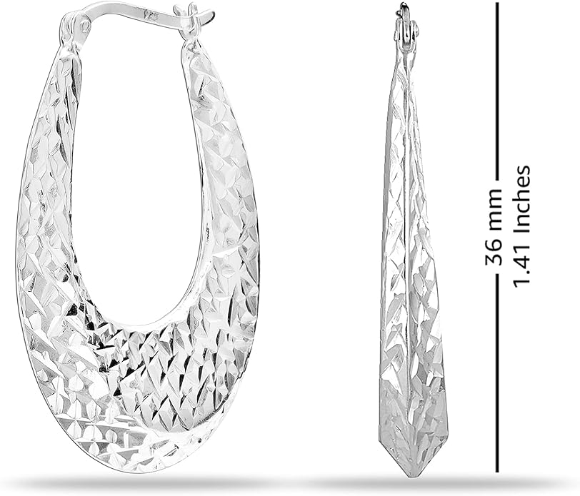LeCalla 925 Sterling Silver Shrimp Classic Diamond-Cut Light-Weight Hoop Earrings for Women