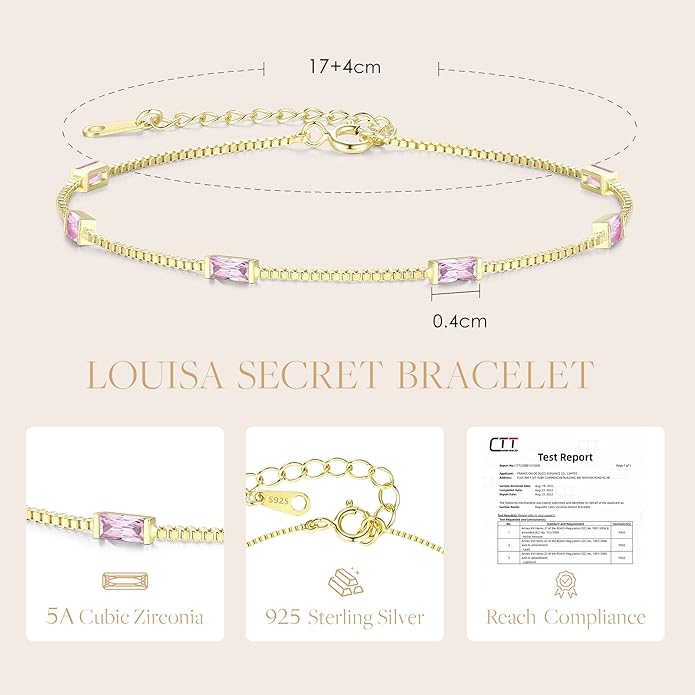 LOUISA SECRET Birthstone Bracelets for Women, 925 Sterling Silver Dainty Simple Women Charm Link Bracelet, Birthday Anniversary Jewelry Gifts for Women Wife Mom Her