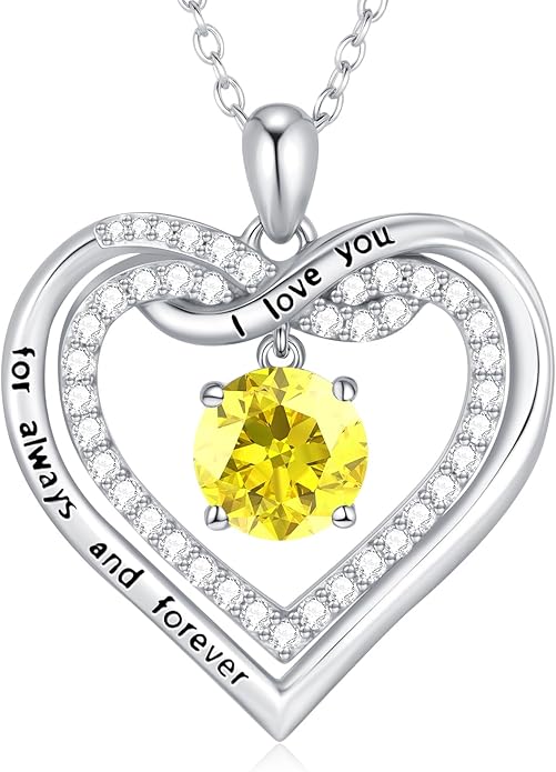G&GEMSJEW Infinity Heart Birthstone Necklaces for Women, 925 Sterling Silver Jewelry, Pendant Heart Necklaces Birthday Anniversary Christmas Gift for Women Wife Mom Girlfriend Lady