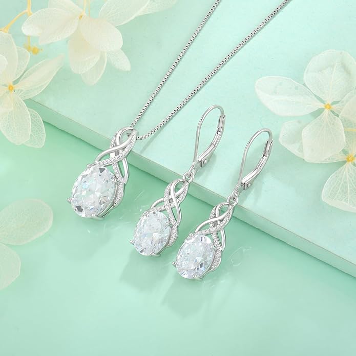 Starchenie 925 Sterling Silver Earrings for Women Infinity Dangle Earrings Amethyst Oval Cut Birthstone Jewelry Gift