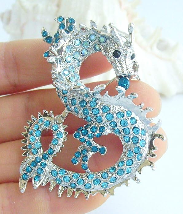 Art Style 2.36" Dragon Brooch Pin Pendant Austrian Crystal BZ2980