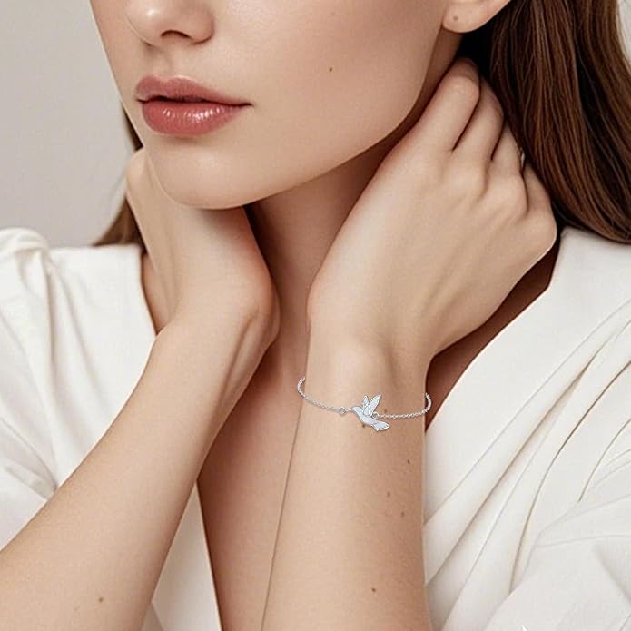Butterfly/Phoenix/Dove/Dragonfly/Hummingbird Bracelet for Women 925 Sterling Silver Opal Bracelet Dainty Link Jewelry Birthday Christmas Gifts for Women Her