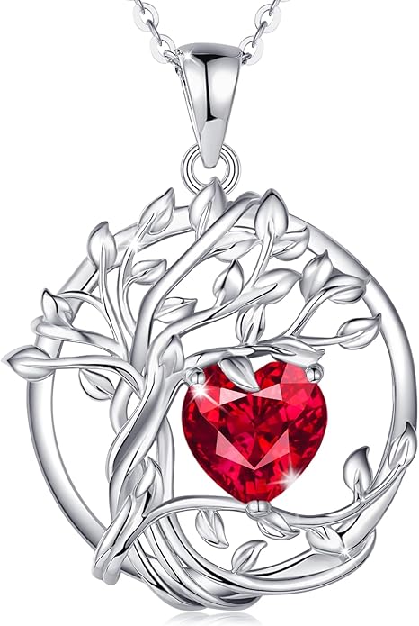 FANCIME Tree of life Birthstone necklace Sterling Silver Pendant Birthstone Necklace Gemstone Anniversary Birthday Jewelry Christmas Gifts for Mom Her Wife