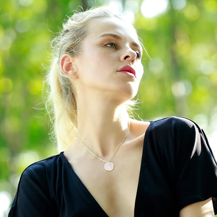 Dainty 14k Gold Plated Mother of Pearl Shell Pendant Necklaces | Cute Round Shell Pendant Necklaces for Women Girls