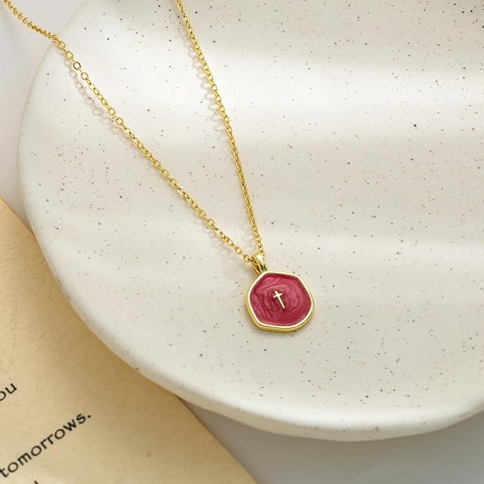 Tewiky Cross Necklace for Women-Dainty Simple 14k Gold Plated Cross Pendant Cute Necklaces for Women Jewelry