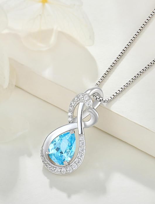 Infinity Necklace Birthstone Pendant 925 Sterling Silver Jewelry for Women