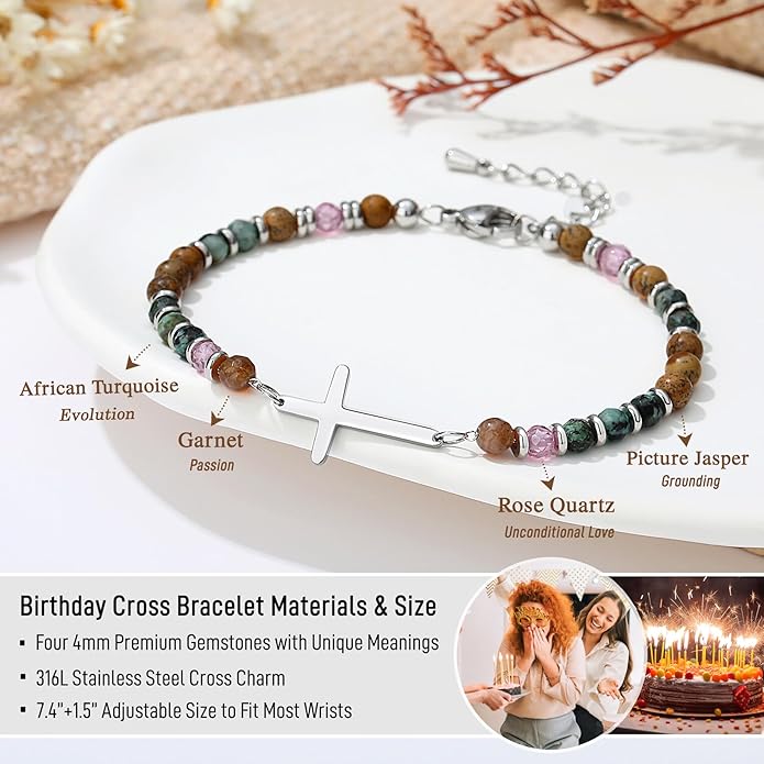 TONY & SANDY Christian Cross Bracelet for Women, Stocking Stuffers for Women, Confirmation Baptism Easter Gifts, Unique Gift for Friends Daughter Mom Sister in Christ on Birthday Christmas