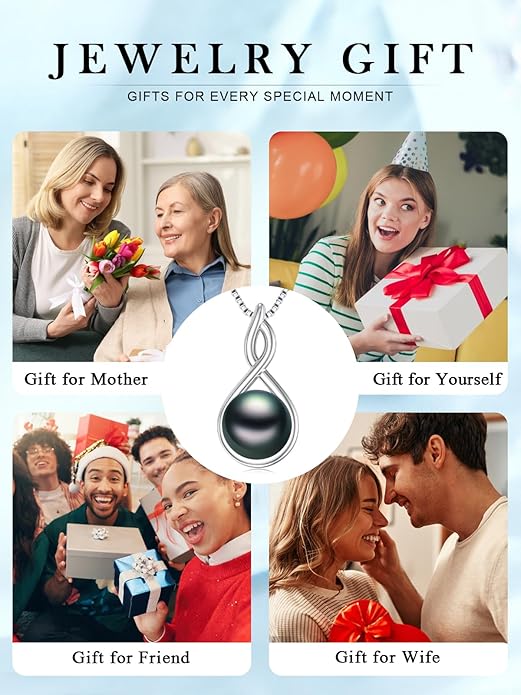 Tahitian Black Pearl Necklace Infinity Gifts for Women Wife Wedding Birthday Anniversary Jewelry Valentines Christmas Day Gifts 925 Sterling Silver