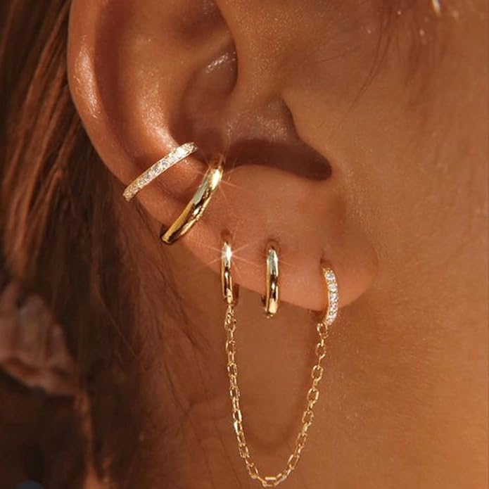 Small Gold Hoop Earrings Set for Women, 14K Gold Plated Lightweight Earrings Sets for Multiple Piercing, Hypoallergenic Huggie Gold Hoops Earrings for Women Jewelry