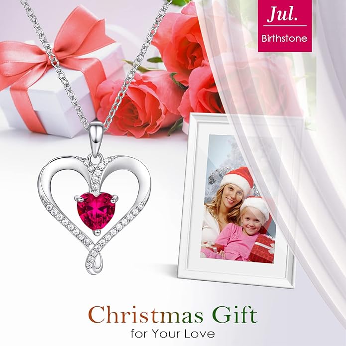 Birthstone Necklace for Women, 18K White Gold Heart Necklace Filled 925 Sterling Silver, Diamond Womens Jewelry Christmas Gifts for Women Wife