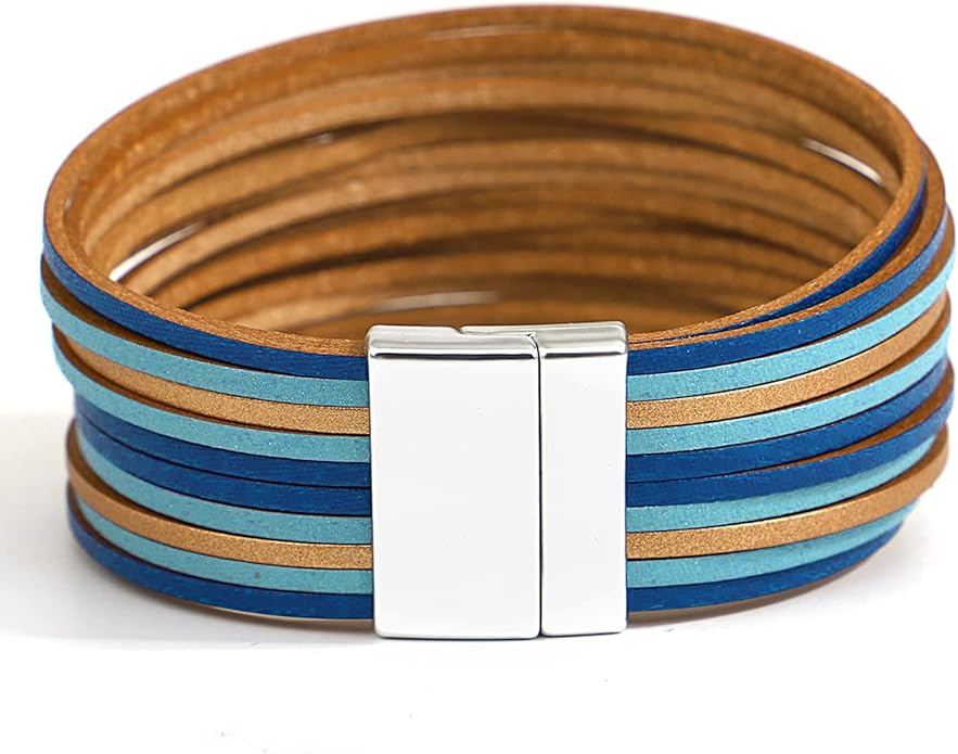 Fesciory Leather Wrap Bracelets for Women, Boho Leopard Multi-Layer Crystal Beads Cuff Bracelet Jewelry