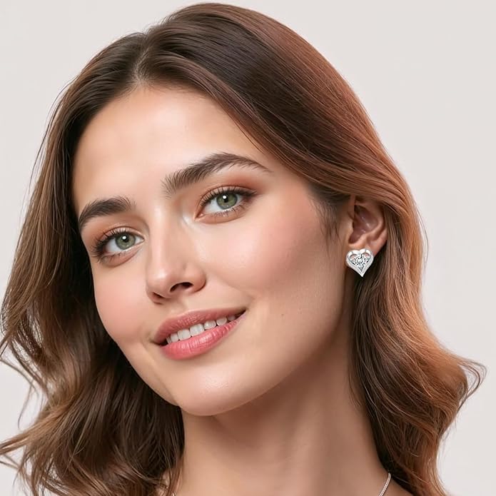 LOVE&LOVE Moissanite Stud Earrings for Women, Classic Round & Heart Designs,18K White Gold Plated Silver, Sparkly Hypoallergenic Gift, Birthday Anniversary Christmas Valentines