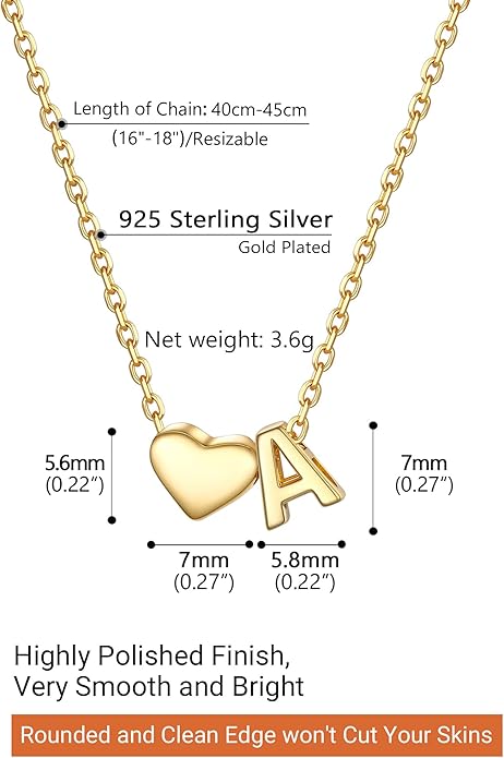 PROSILVER Initial Heart Necklace for Women, 925 Sterling Silver Tiny Heart Letter Necklace Siver, Gold Necklace, Come with Box