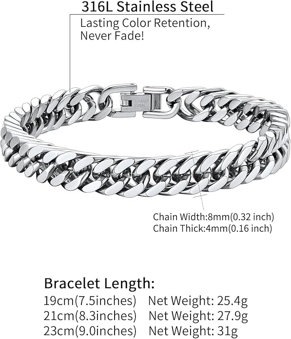 ChainsHouse Stainless Steel Cuban Link Bracelet, 8mm/12mm/17mm Width, 7.5"/8.3"/9", 18K Gold Plated Chain Wrist Bracelets for Men Women, Send Gift Box