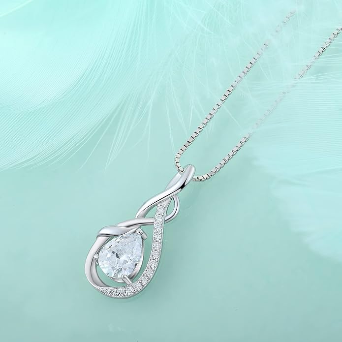STARCHENIE Infinity Teardrop Pendant Necklace for Women 925 Sterling Silver Birthstone Jewelry