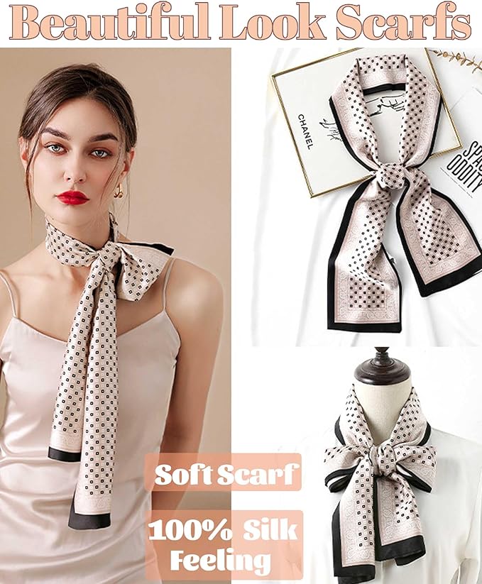 kcctoo 59" Mulberry Silk Like Head Scarf Women's Fashion Square Neck Satin Scarfs for Bag Hair Scarves Gift 59 * 5.9”