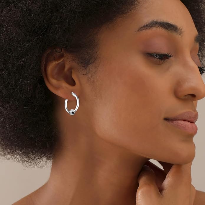 LeCalla 925 Sterling Silver Beaded Ball Hoop Earrings | Lightweight Sleeper Bead Ball Earring Hoops | Cape Style Hoop Earrings for Women