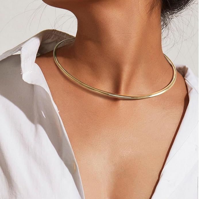 Collar Necklace for Woman Trendy Silver Choker Necklaces for Woman Statement Open Round Collar Choker Necklace