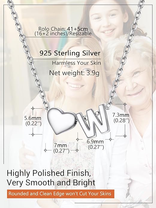 PROSILVER Initial Heart Necklace for Women, 925 Sterling Silver Tiny Heart Letter Necklace Siver, Gold Necklace, Come with Box