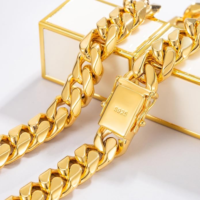 Dankadi Fashion 925 Sterling Silver Solid Miami Cuban Link Chain Necklace 8MM & 12MM- Curb Cuban Thick Big Link Choker For Men 20 "22" 24 "26" 28" Fine Jewelry