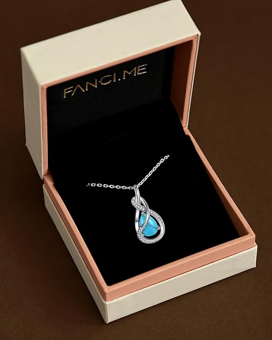 FANCIME TimelessTie Birthstone Necklace for Women White Gold Plated Sterling Silver Ribbon Design Jewelry Knot Pendant Fine Jewelry Gemstone Birthday Graduation Anniversary Christmas Gifts for Women Wife Mother Her