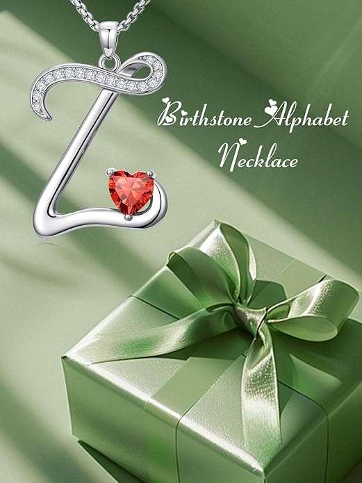 Christmas Gifts for Women Alphabet A to Z Initial Birthstone Pendant Necklaces for Women - 18k White Gold Plated Personalized Name Jewelry Valentine Mothers Day Birthday Gifts for Women Her Girlfriend