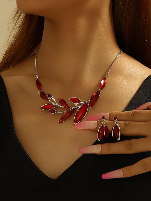 Vintage Chunky Statement Jewelry Set Retro Leaf Floral Geometric Bohemian Boho Bib Necklace Earring Set Fashion Costume Jewelry for Women Girls Wedding Party Prom Unique Gift