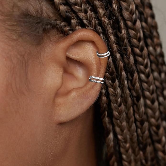 2 PCS Small Cartilage Double-Hoop Helix Conch Piercing Earrings With Cubic Zirconia For Women Trendy 14K Gold Plated Titanium Surgical Stainless Steel Sets Jewelry