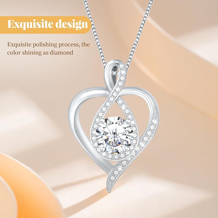 925 Sterling Silver Infinity Heart Necklace for Women, Rhodium Plated Cubic Zirconia Pendant Gift for Girlfriend Wife Mom - Anniversary Valentine's Day Birthday Present with Elegant Gift Box