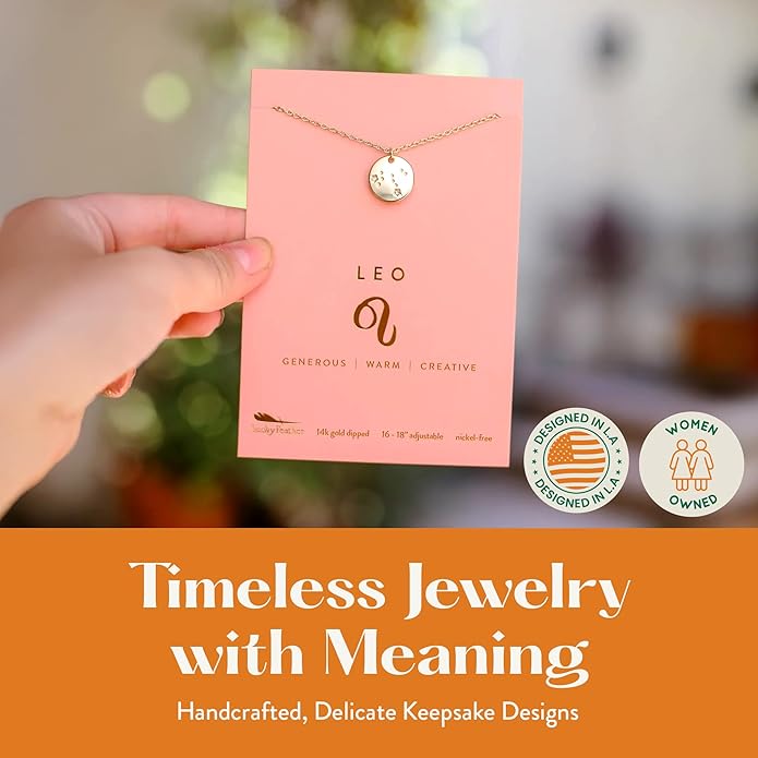 Lucky Feather Zodiac necklaces for women | Scorpio 14K Gold-Plated Astrology Pendant for Girls | Horoscope Sign Zodiac gift | Great Christmas Stocking Stuffer | Trendy Birthday Jewelry Gift | 16” - 18”
