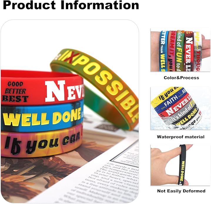 Custom Rubber Bracelets with Logo Text Pattern Customizable Debossed Silicone Wristbands for Events Motivation Supports Awareness Adults