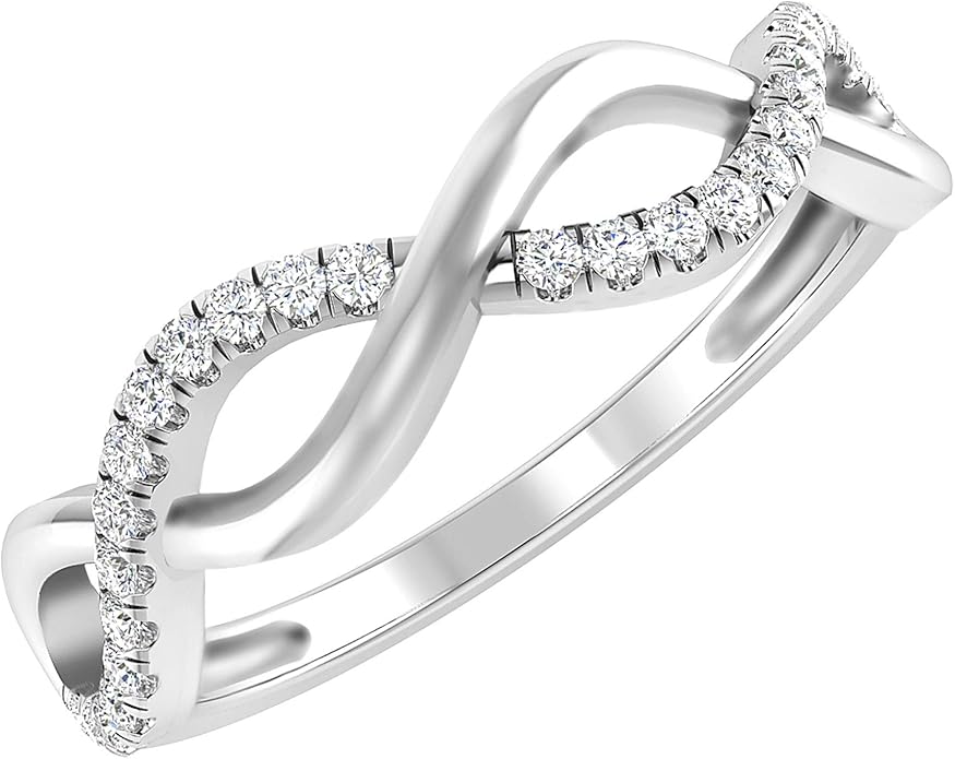 Inspereza Solid 10k Real Gold Minimalist Thin Twist Knot Stackable Diamond Ring | 1/10 Ct TW Real Diamond Engagement Anniversary Wedding Band for Women | Simple Gold Stacking Rings (Size 4-9)
